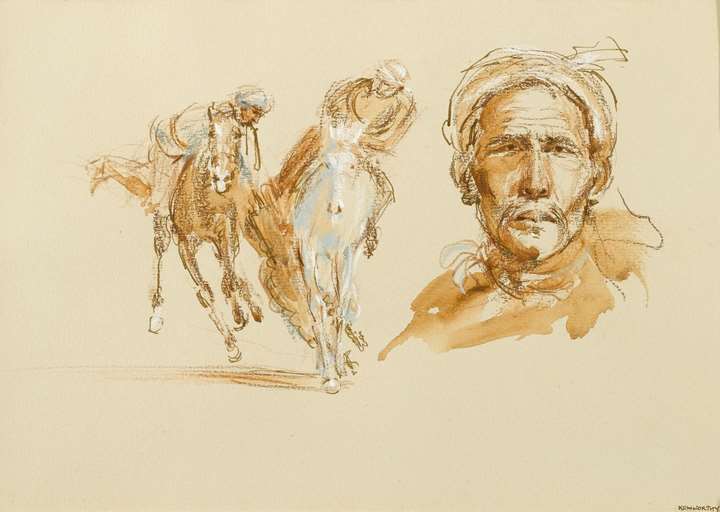 "Afghan Head with Two Riders Fighting for a Carcass" & "Two Chapandaz"